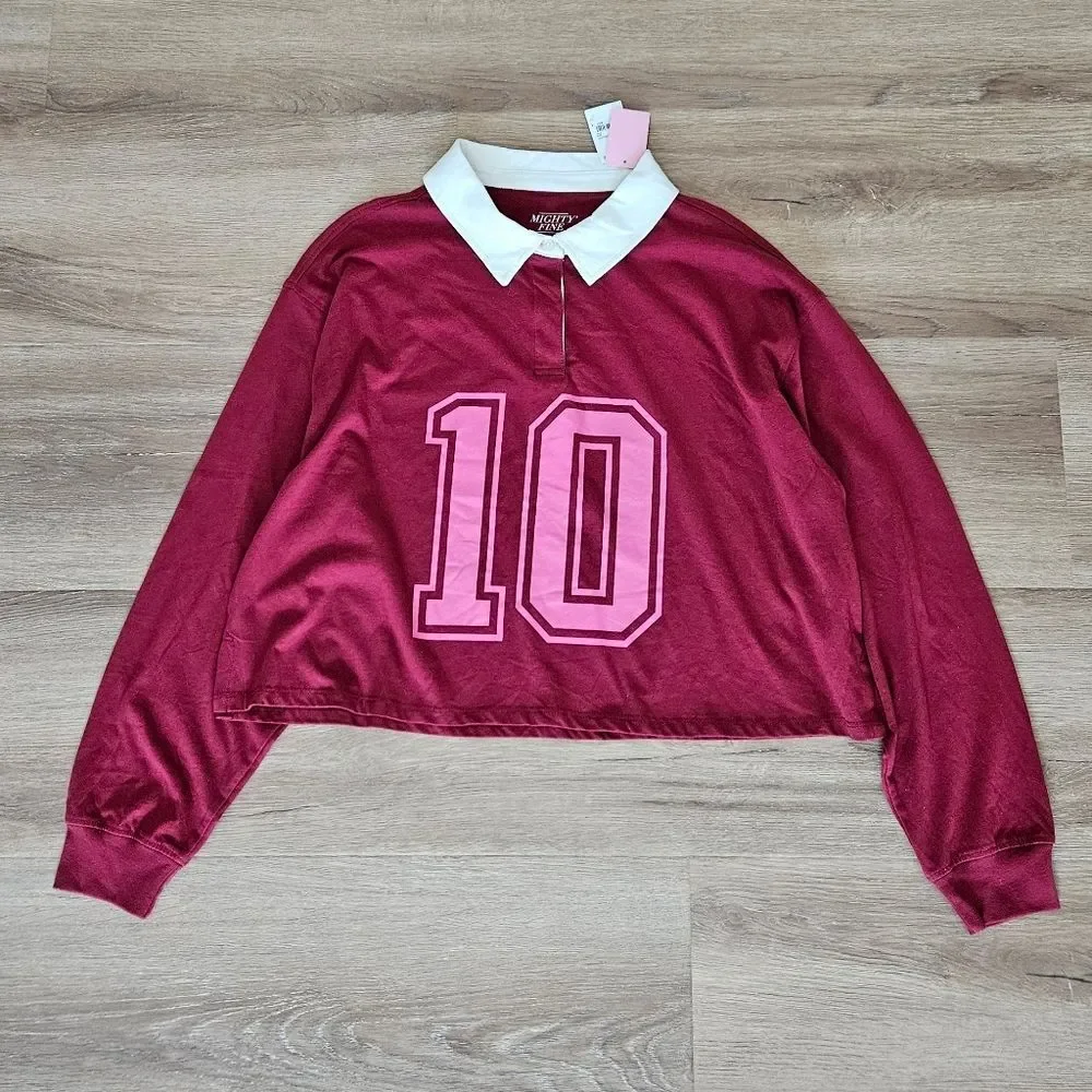 Mighty Fine Burgundy Long Sleeve Shirt with Pink Number 10 Size 2X